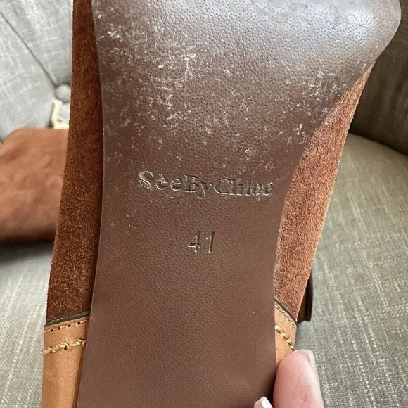 See By Chloe Boots‎ Womens Sz 41 Brown Suede Lara Tie Mid Length Colorblock
